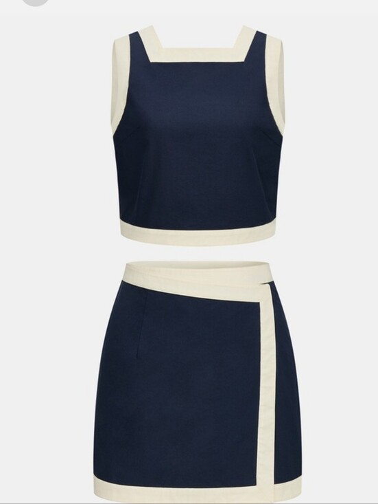 Commense Dresses & Skirts - Commense Navy and Cream Two-Piece Crop Top & Mini Skirt Set